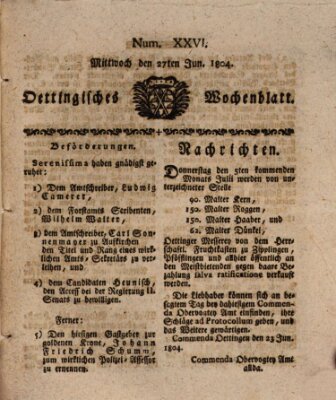 Oettingisches Wochenblatt Mittwoch 27. Juni 1804