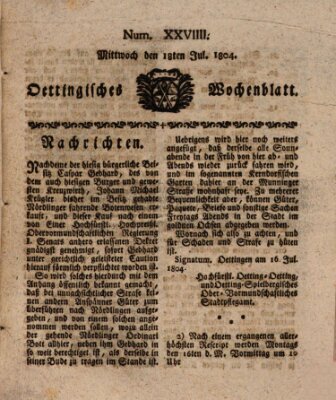 Oettingisches Wochenblatt Mittwoch 18. Juli 1804