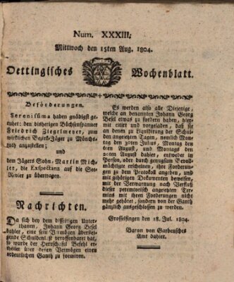 Oettingisches Wochenblatt Mittwoch 15. August 1804