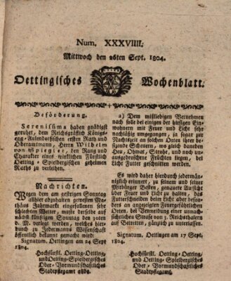 Oettingisches Wochenblatt Mittwoch 26. September 1804