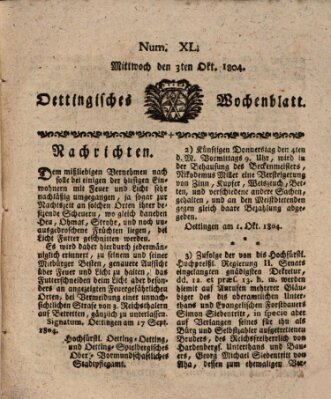 Oettingisches Wochenblatt Mittwoch 3. Oktober 1804