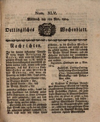 Oettingisches Wochenblatt Mittwoch 7. November 1804