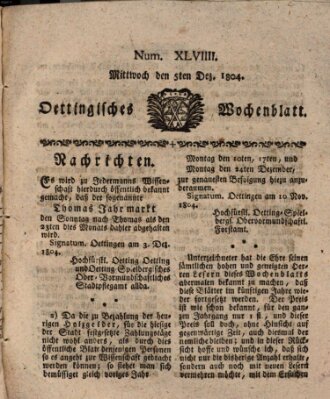 Oettingisches Wochenblatt Mittwoch 5. Dezember 1804