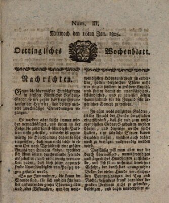 Oettingisches Wochenblatt Mittwoch 16. Januar 1805