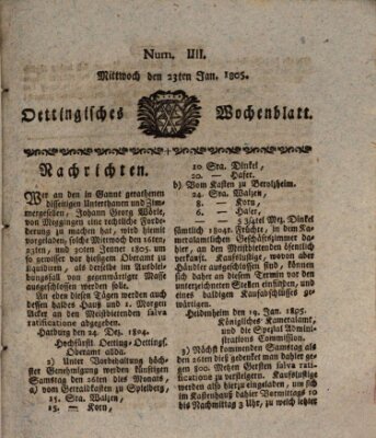 Oettingisches Wochenblatt Mittwoch 23. Januar 1805