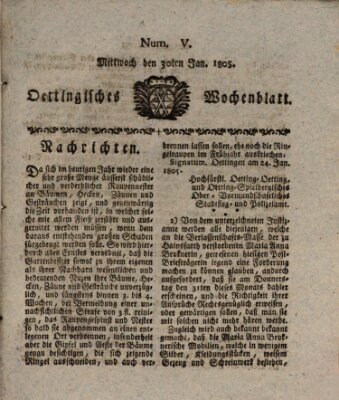 Oettingisches Wochenblatt Mittwoch 30. Januar 1805