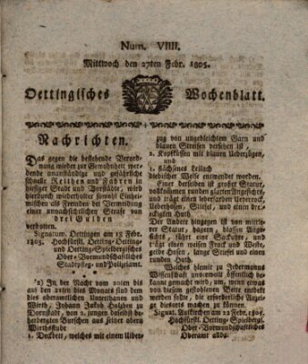 Oettingisches Wochenblatt Mittwoch 27. Februar 1805