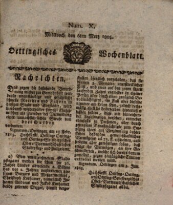 Oettingisches Wochenblatt Mittwoch 6. März 1805