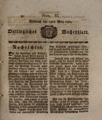 Oettingisches Wochenblatt Mittwoch 13. März 1805