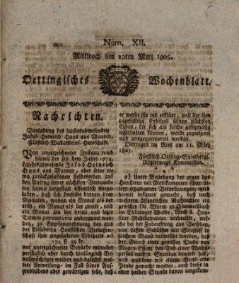 Oettingisches Wochenblatt Mittwoch 20. März 1805