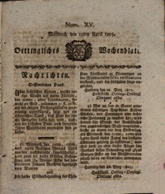 Oettingisches Wochenblatt Mittwoch 10. April 1805