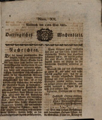 Oettingisches Wochenblatt Mittwoch 15. Mai 1805