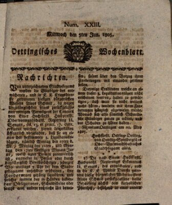 Oettingisches Wochenblatt Mittwoch 5. Juni 1805