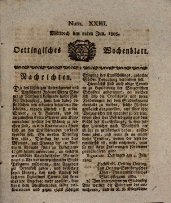 Oettingisches Wochenblatt Mittwoch 12. Juni 1805