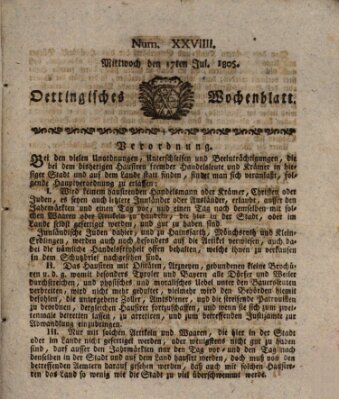 Oettingisches Wochenblatt Mittwoch 17. Juli 1805