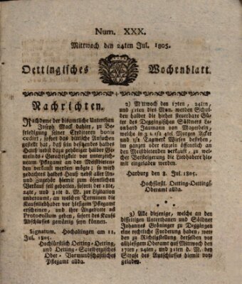 Oettingisches Wochenblatt Mittwoch 24. Juli 1805