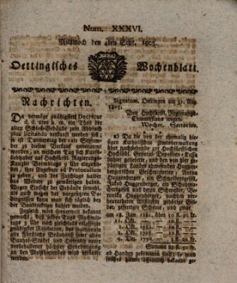 Oettingisches Wochenblatt Mittwoch 4. September 1805