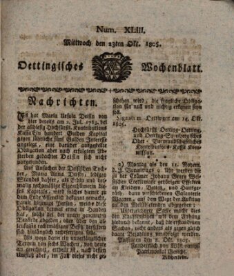 Oettingisches Wochenblatt Mittwoch 23. Oktober 1805