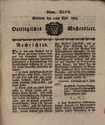 Oettingisches Wochenblatt Mittwoch 20. November 1805