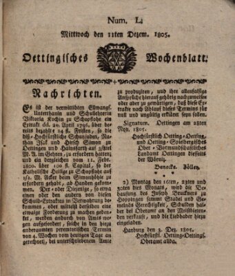 Oettingisches Wochenblatt Mittwoch 11. Dezember 1805