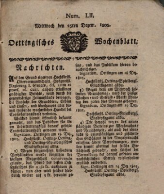 Oettingisches Wochenblatt Mittwoch 25. Dezember 1805