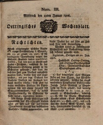 Oettingisches Wochenblatt Mittwoch 22. Januar 1806