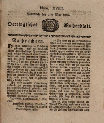 Oettingisches Wochenblatt Mittwoch 7. Mai 1806