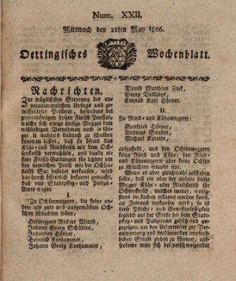 Oettingisches Wochenblatt Mittwoch 28. Mai 1806