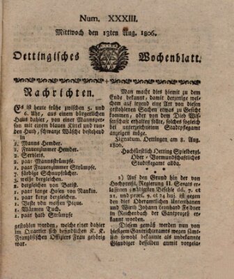 Oettingisches Wochenblatt Mittwoch 13. August 1806