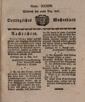 Oettingisches Wochenblatt Mittwoch 20. August 1806