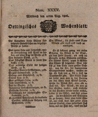 Oettingisches Wochenblatt Mittwoch 27. August 1806