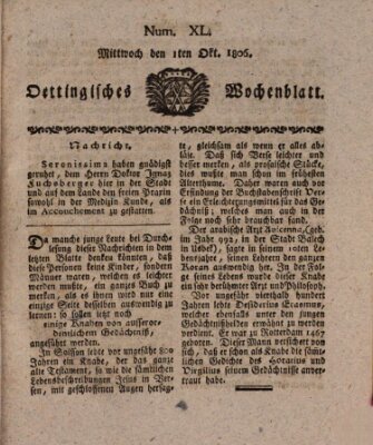 Oettingisches Wochenblatt Mittwoch 1. Oktober 1806