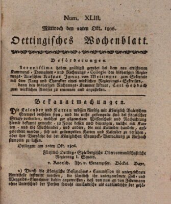 Oettingisches Wochenblatt Mittwoch 22. Oktober 1806