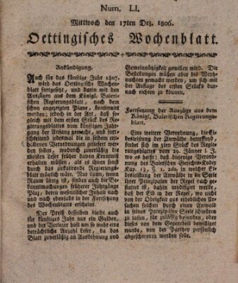 Oettingisches Wochenblatt Mittwoch 17. Dezember 1806