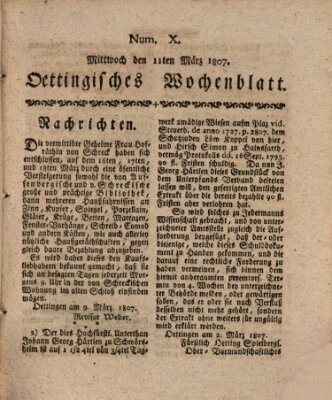 Oettingisches Wochenblatt Mittwoch 11. März 1807