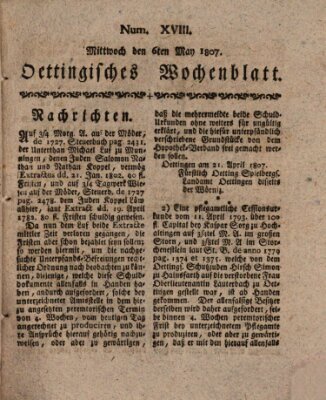 Oettingisches Wochenblatt Mittwoch 6. Mai 1807