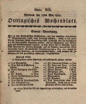 Oettingisches Wochenblatt Mittwoch 13. Mai 1807