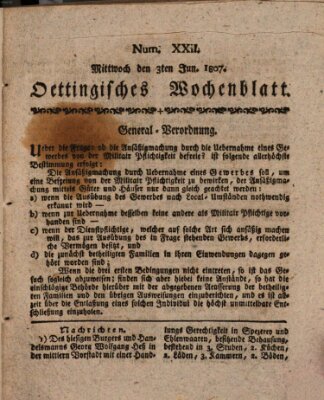 Oettingisches Wochenblatt Mittwoch 3. Juni 1807