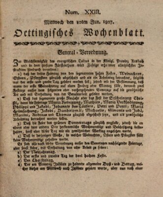 Oettingisches Wochenblatt Mittwoch 10. Juni 1807