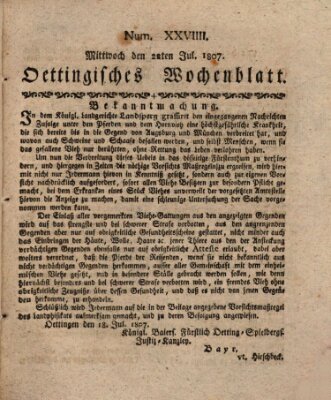 Oettingisches Wochenblatt Mittwoch 22. Juli 1807