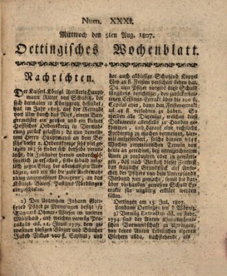 Oettingisches Wochenblatt Mittwoch 5. August 1807