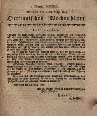 Oettingisches Wochenblatt Mittwoch 26. August 1807