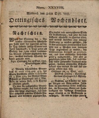 Oettingisches Wochenblatt Mittwoch 30. September 1807