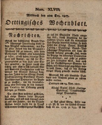 Oettingisches Wochenblatt Mittwoch 2. Dezember 1807