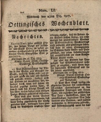 Oettingisches Wochenblatt Mittwoch 23. Dezember 1807