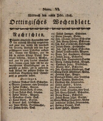 Oettingisches Wochenblatt Mittwoch 10. Februar 1808