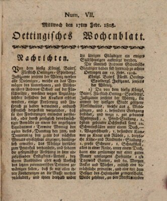 Oettingisches Wochenblatt Mittwoch 17. Februar 1808