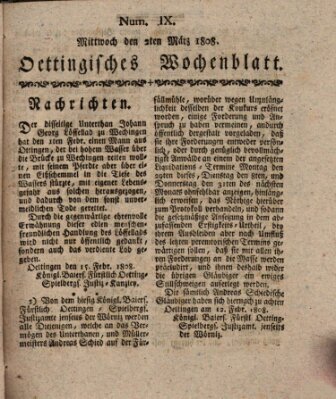 Oettingisches Wochenblatt Mittwoch 2. März 1808