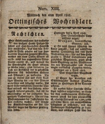 Oettingisches Wochenblatt Mittwoch 6. April 1808