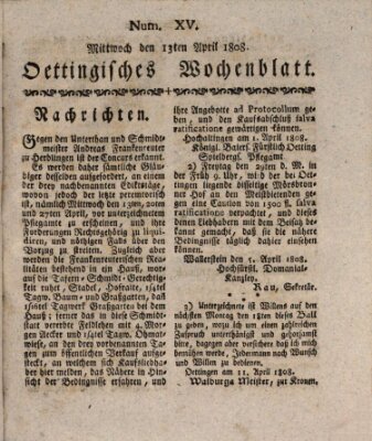 Oettingisches Wochenblatt Mittwoch 13. April 1808